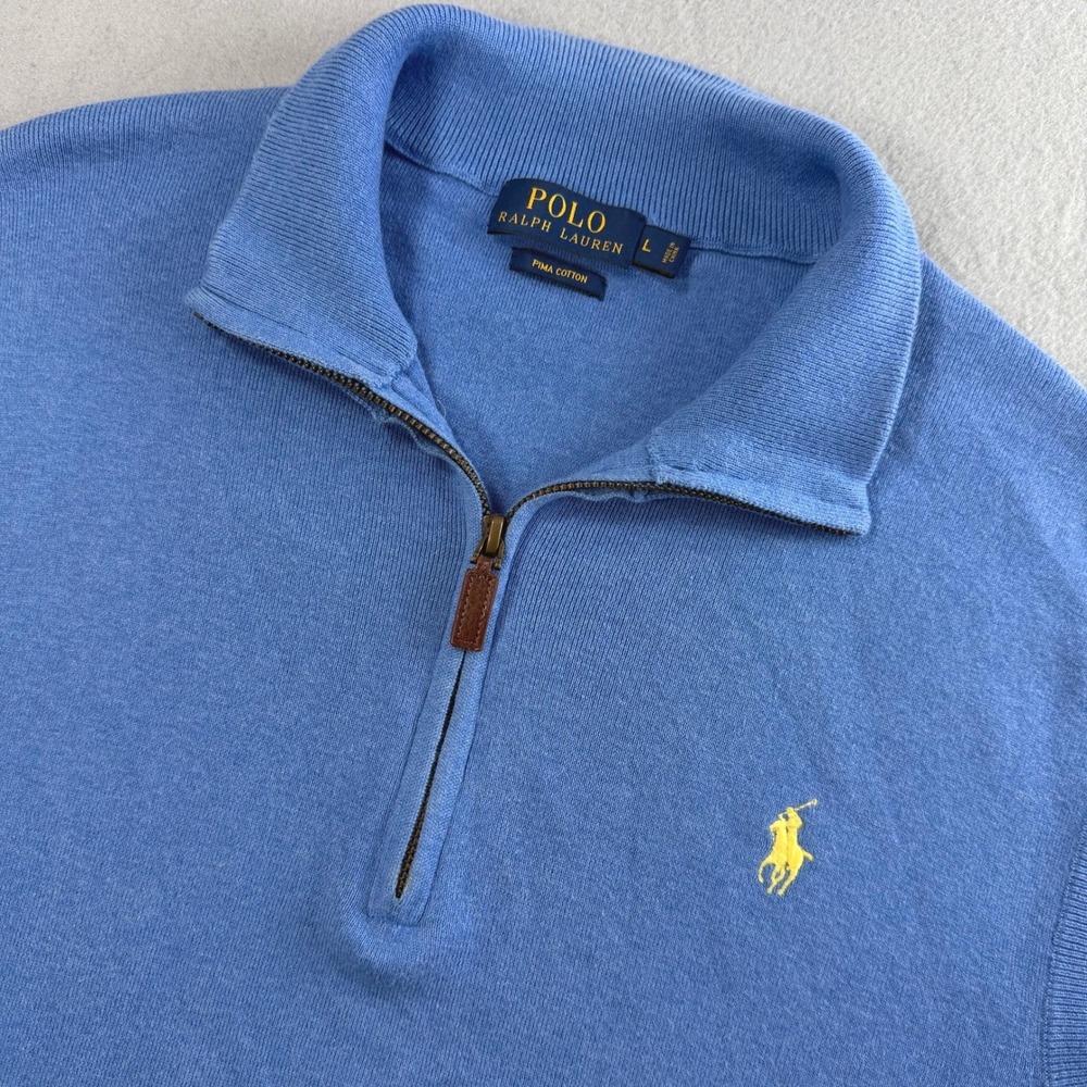 Polo Ralph Lauren Blue Quarter Zip Sweater Vest Mens L Pima Cotton Golfcore